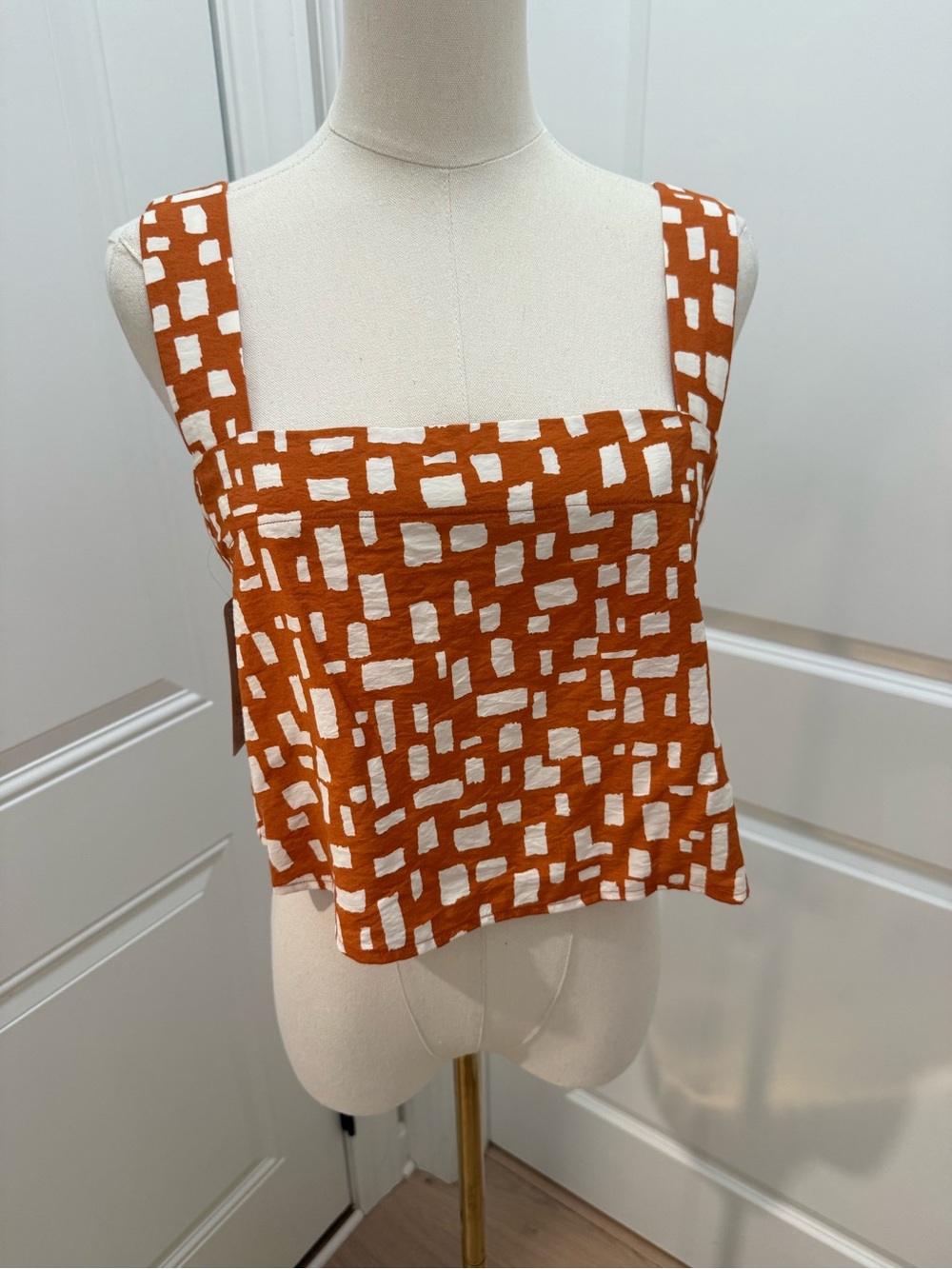 Lizard Thicket Rust & White Geo Square-Neck Crop Top